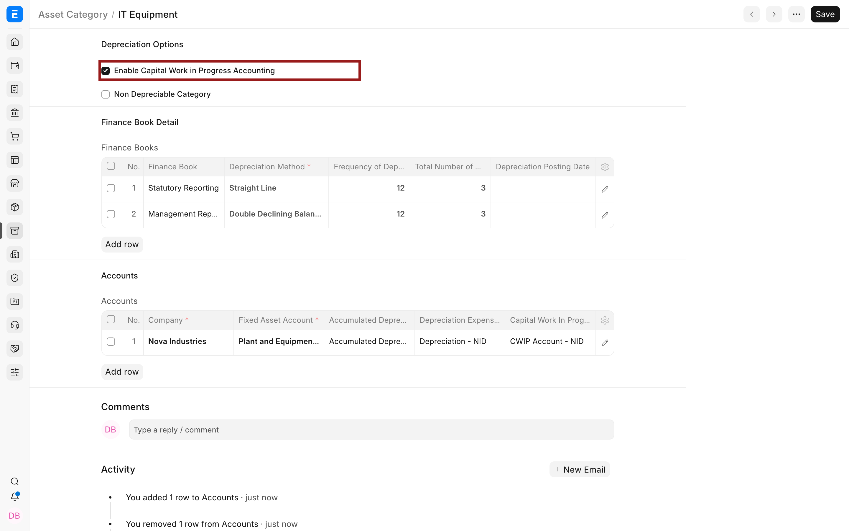 Asset Category depreciation options for IT Equipment