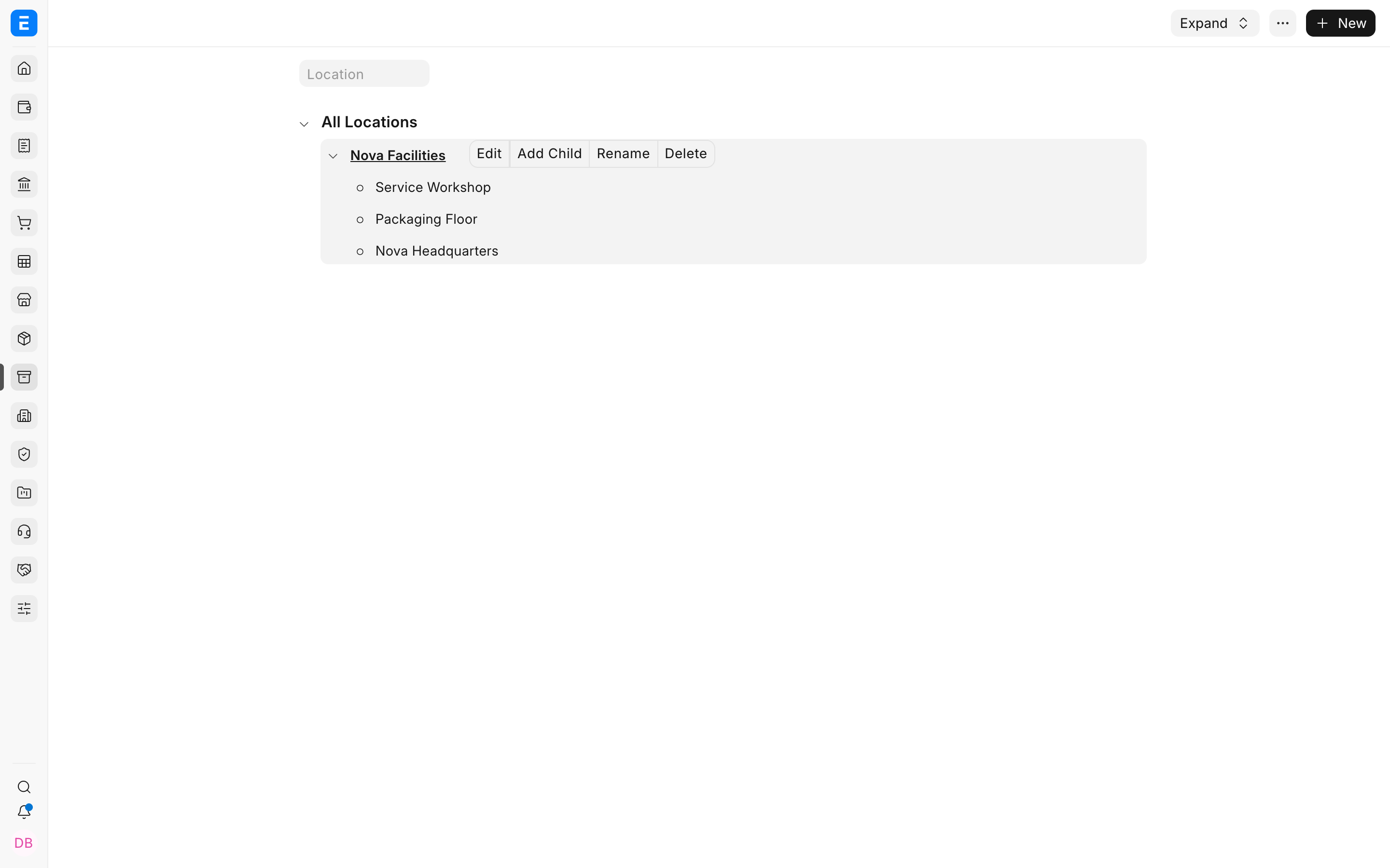 ERPNext Asset Location tree for Nova Industries facilities