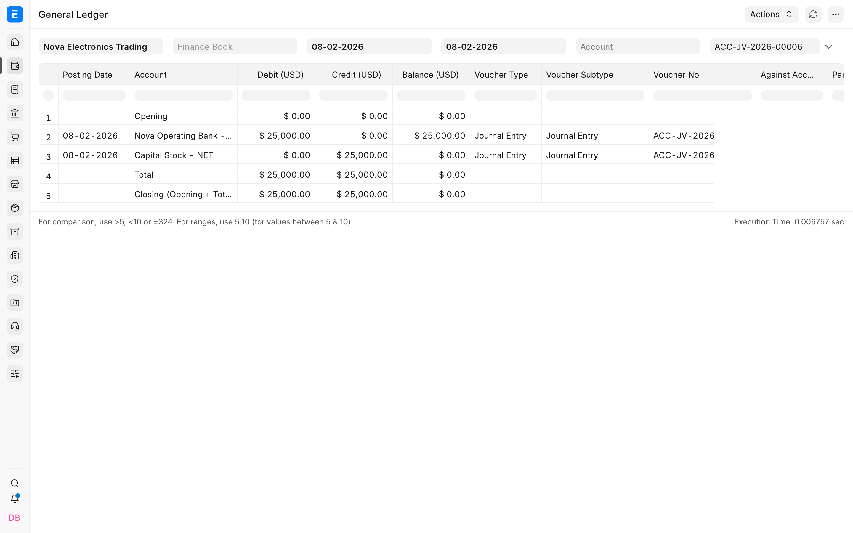 General Ledger entries created by the owner investment