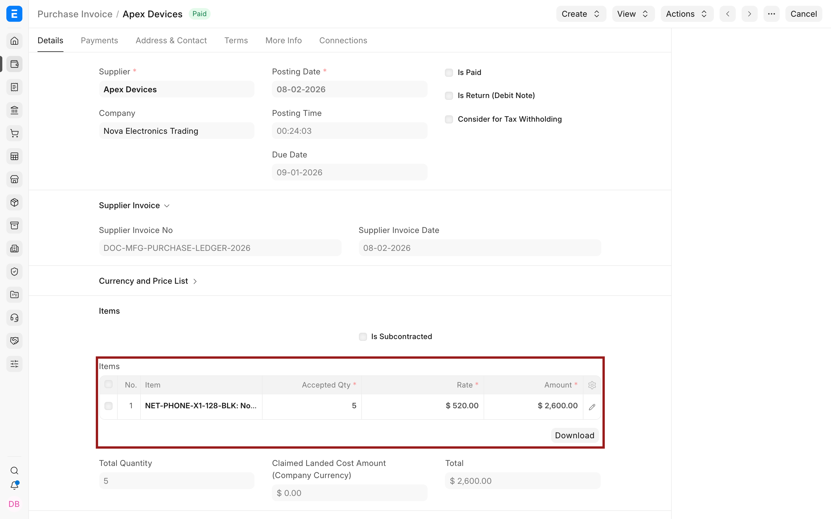 Inventory items on a submitted ERPNext Purchase Invoice