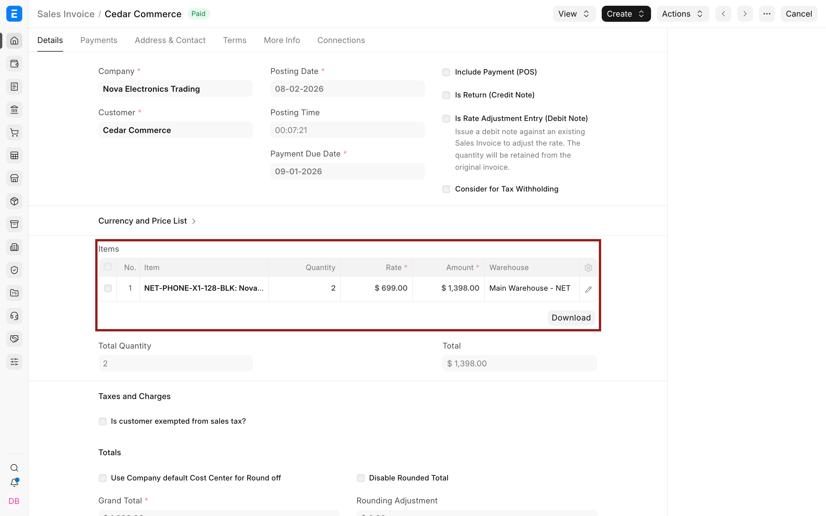 Inventory items on a submitted ERPNext Sales Invoice