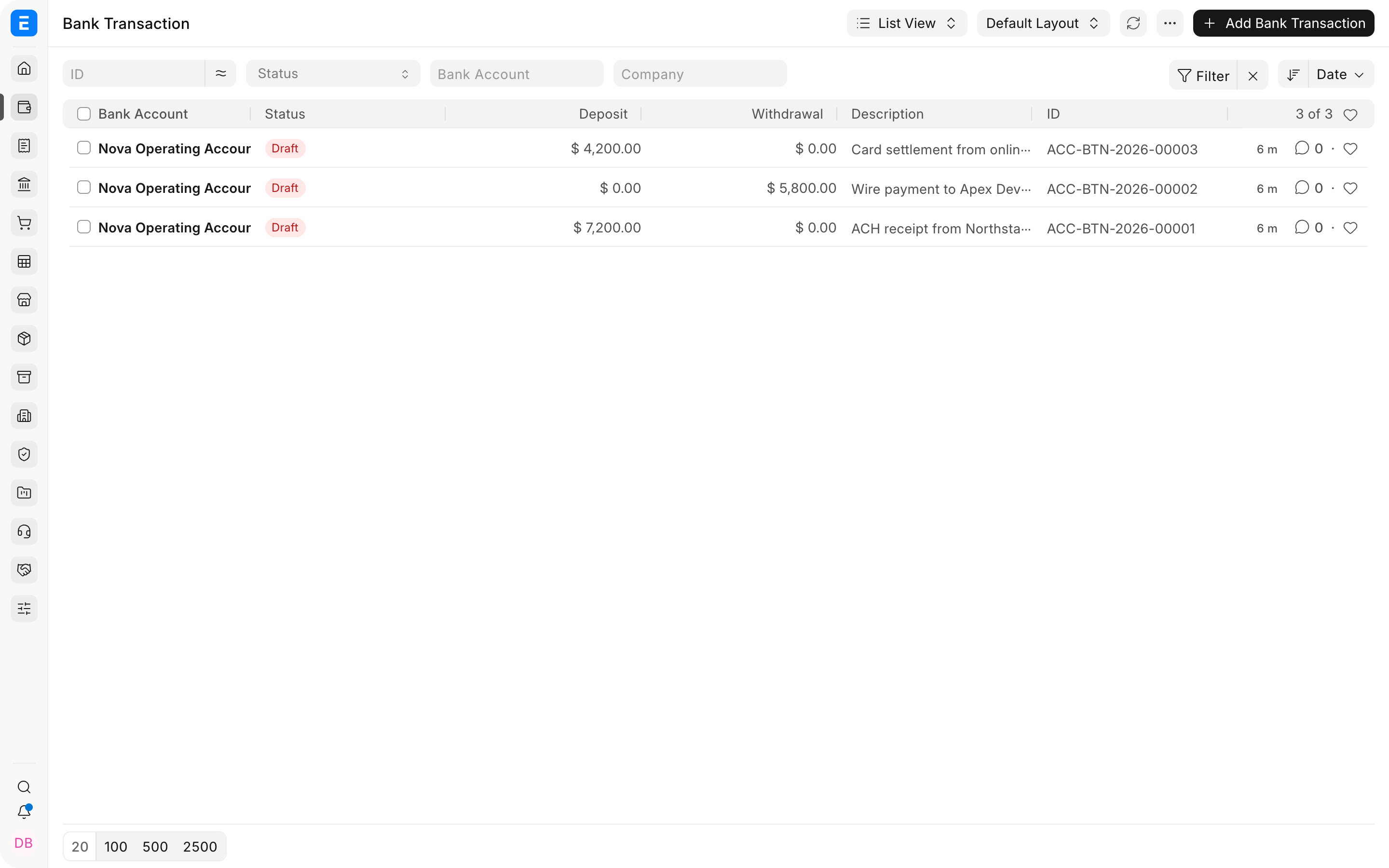 Bank Transactions with realistic deposits and withdrawals