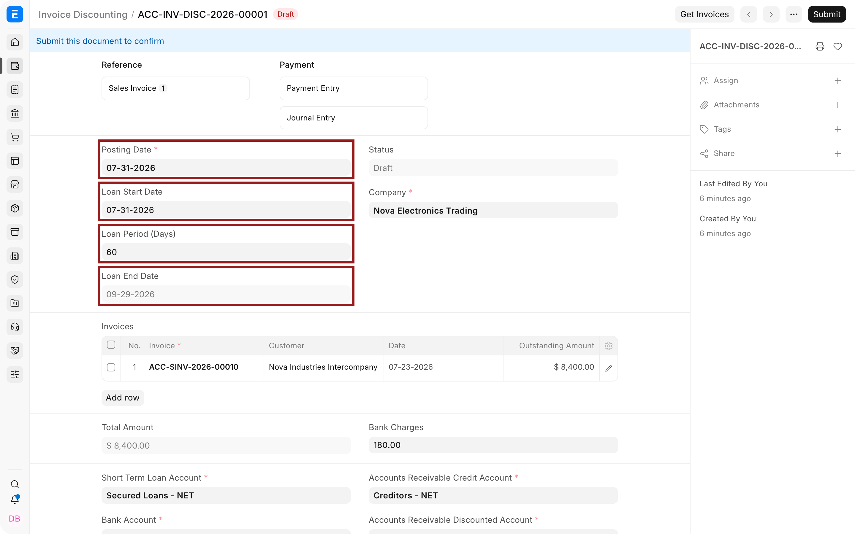 Invoice Discounting dates and loan period