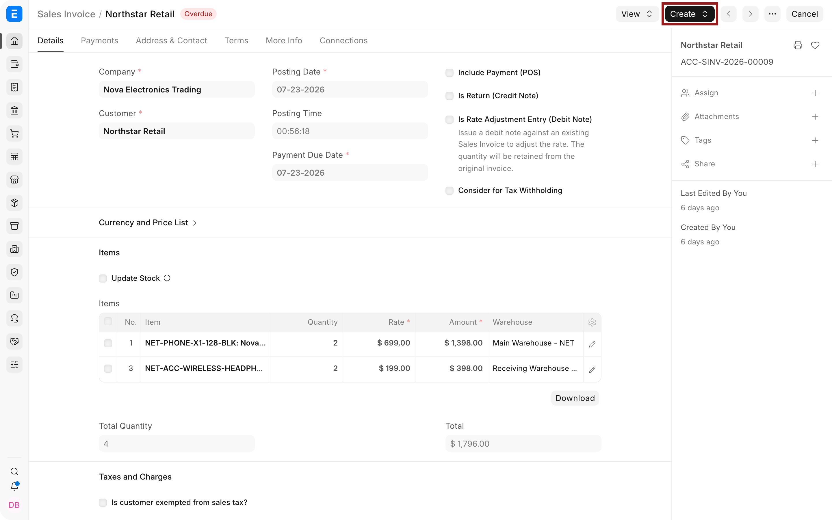 Create a Return or Credit Note from the submitted Sales Invoice