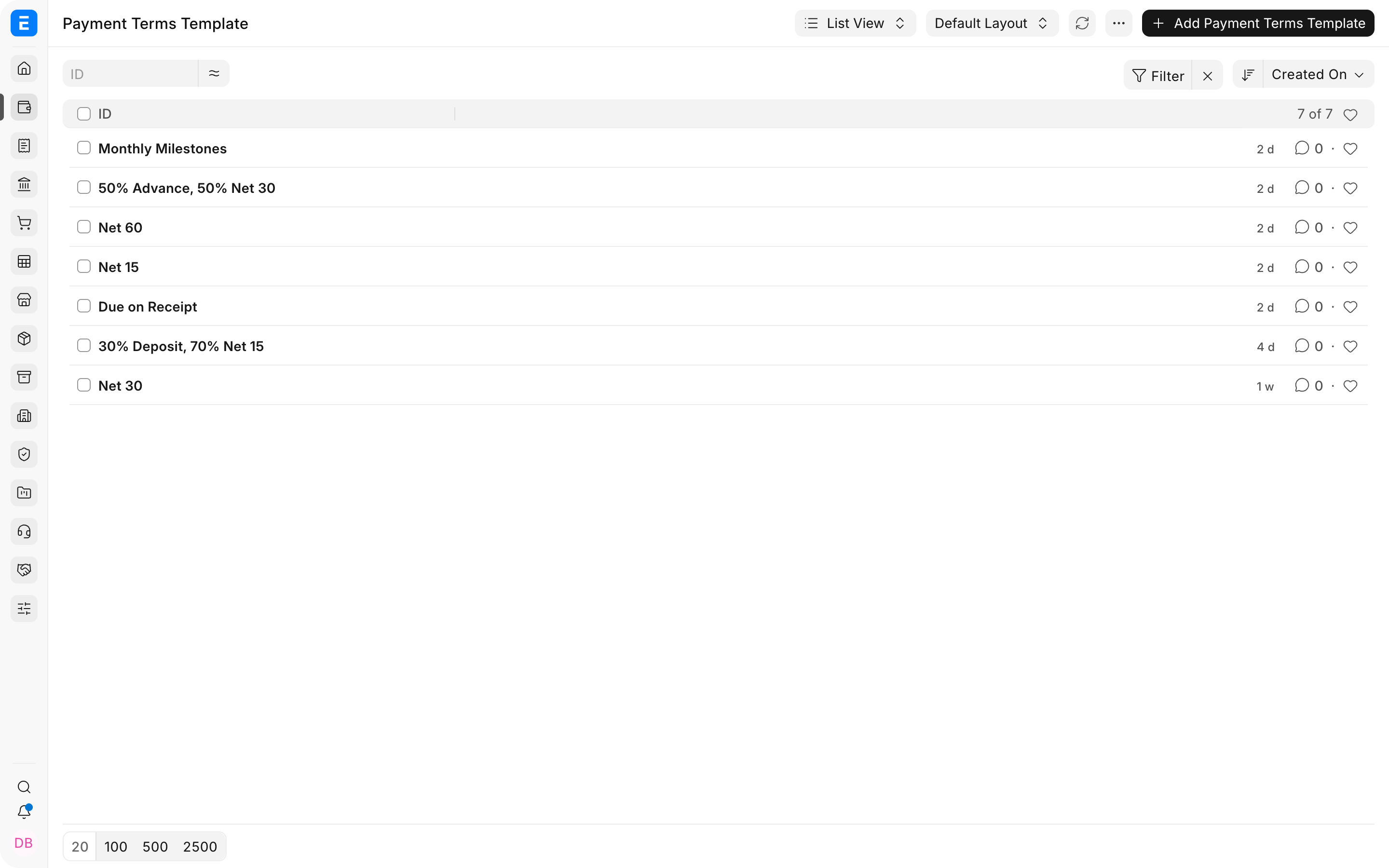 Reusable Payment Terms Templates available before running the report