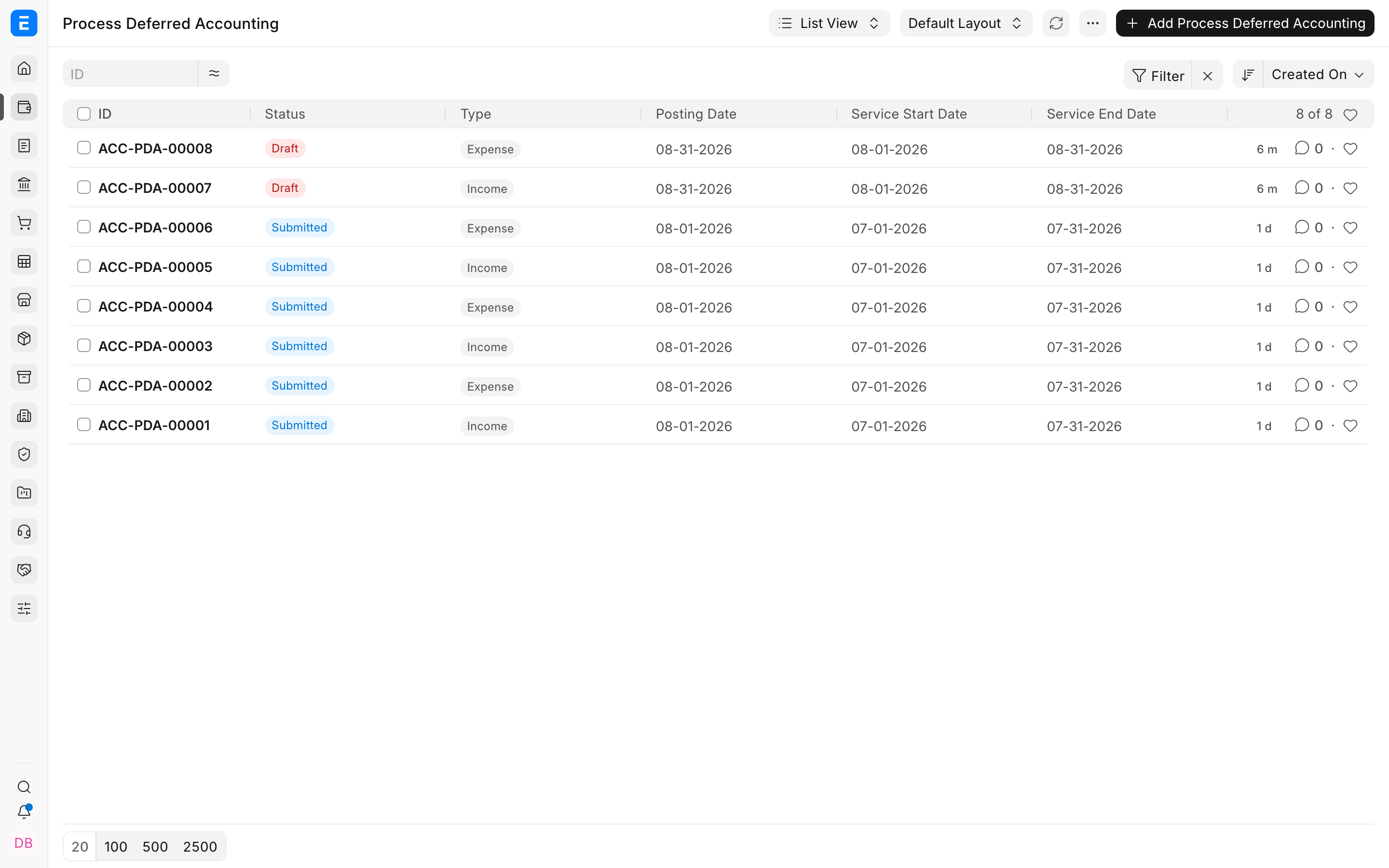 Process Deferred Accounting list
