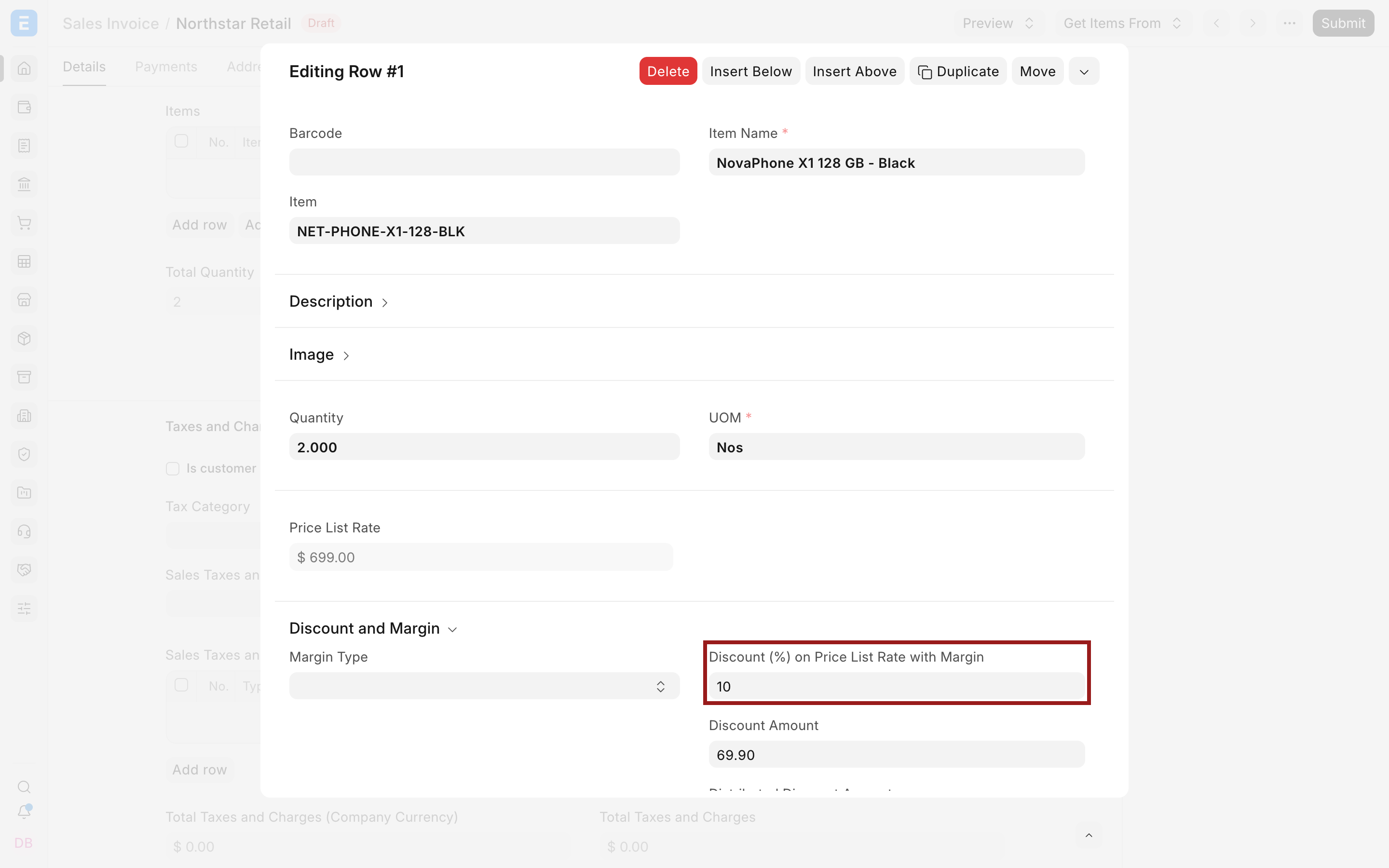 Sales Invoice item discount percentage highlighted