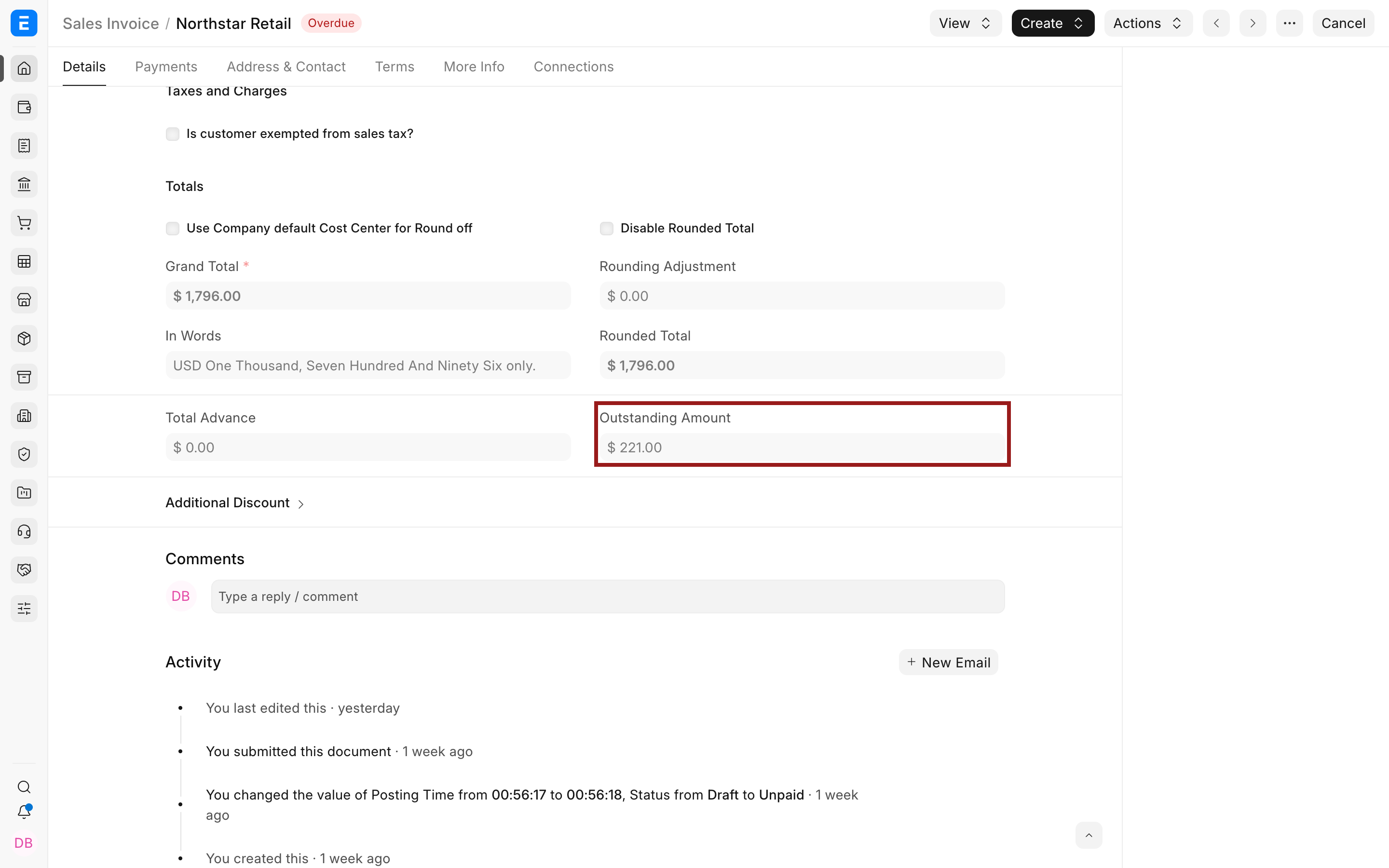 Outstanding amount on the Sales Invoice used as the Journal Entry reference