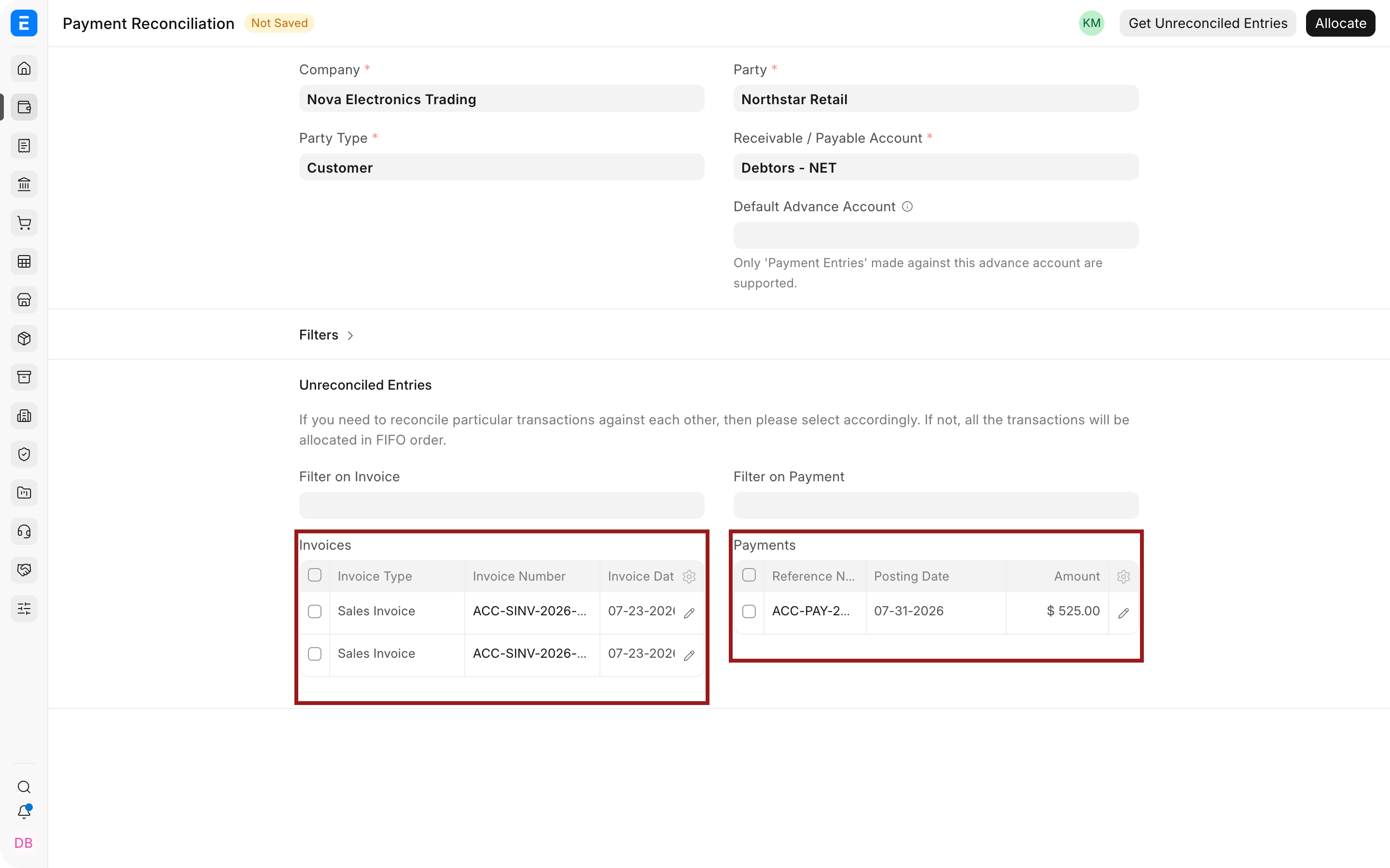 Review outstanding invoices and unallocated payments