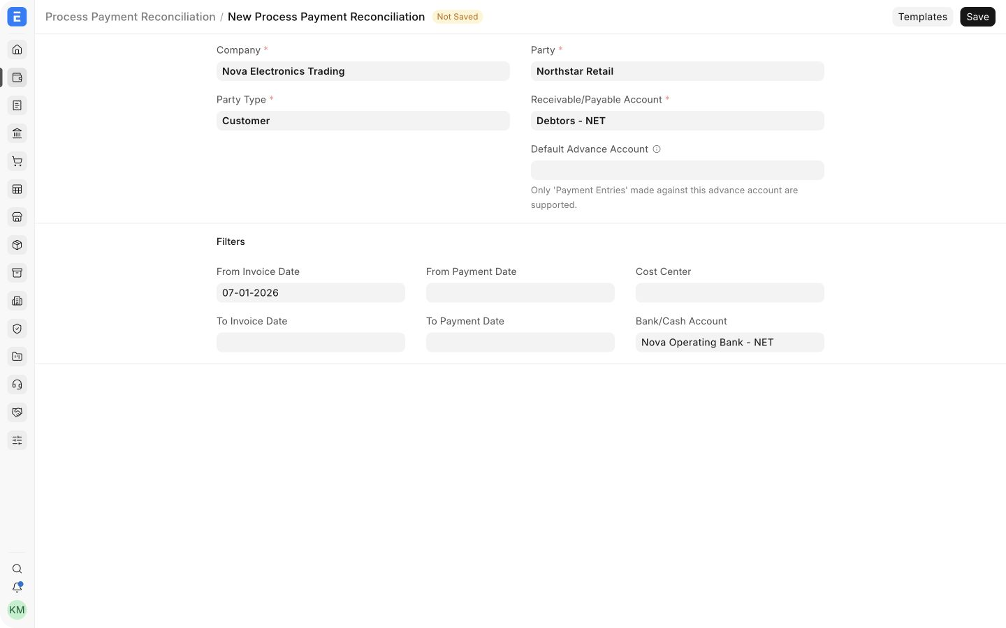 Process Payment Reconciliation configured for Northstar Retail