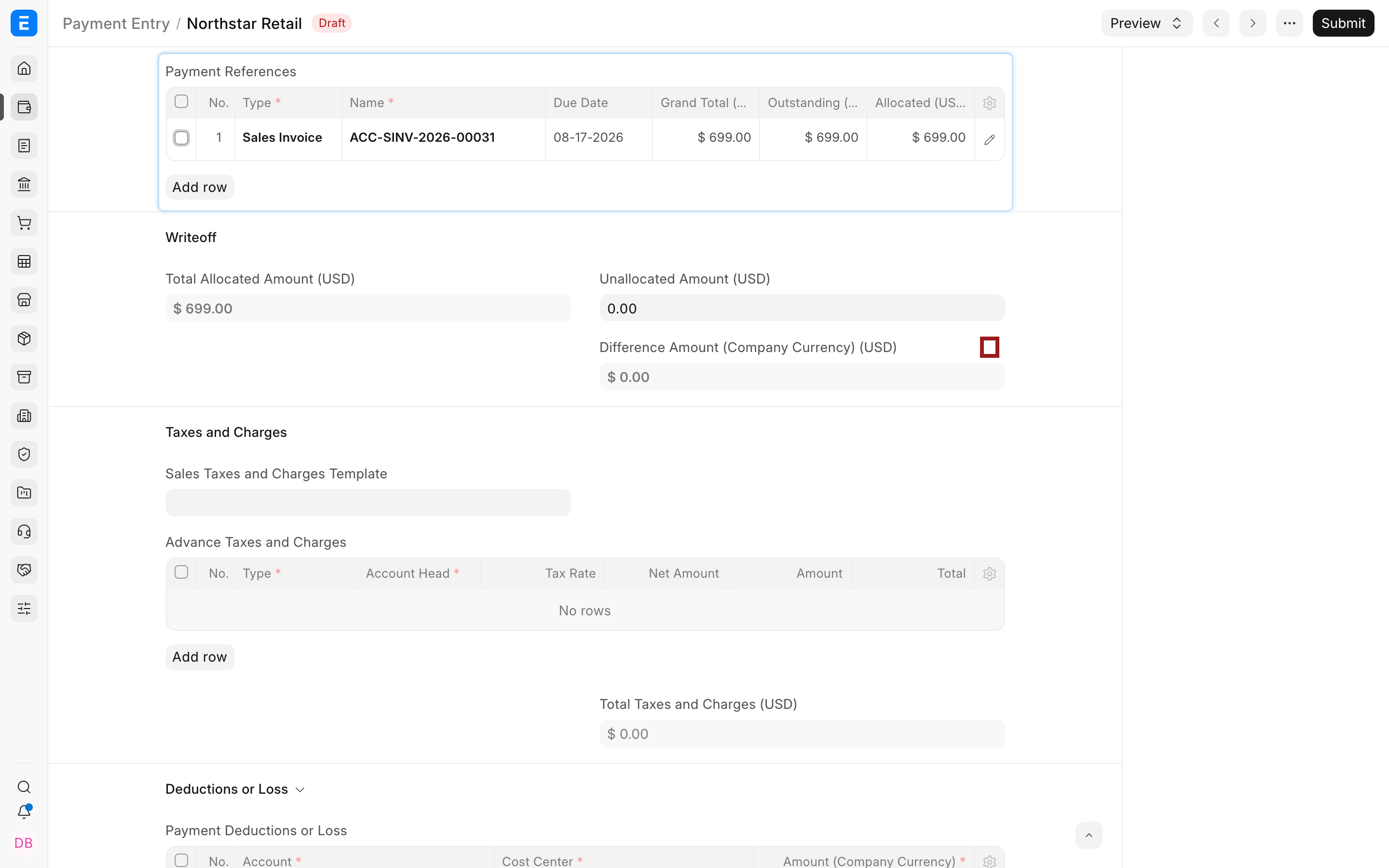 Open the invoice allocation row