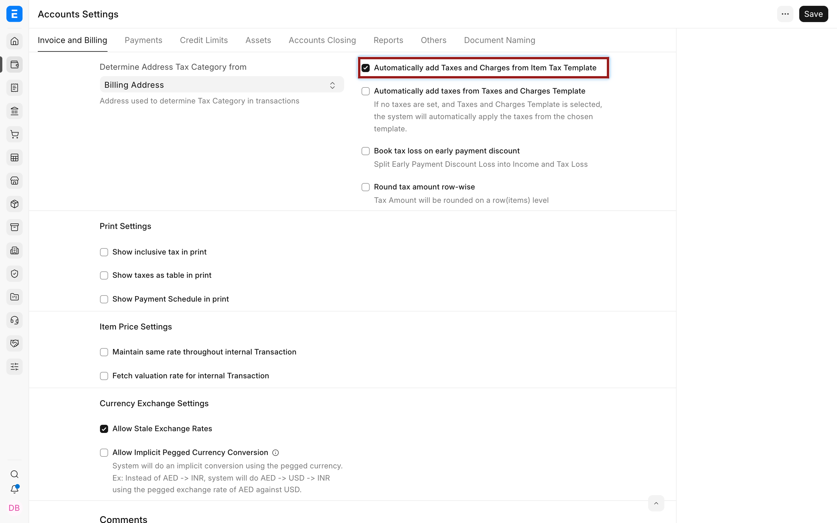 Automatically add Taxes and Charges from Item Tax Template