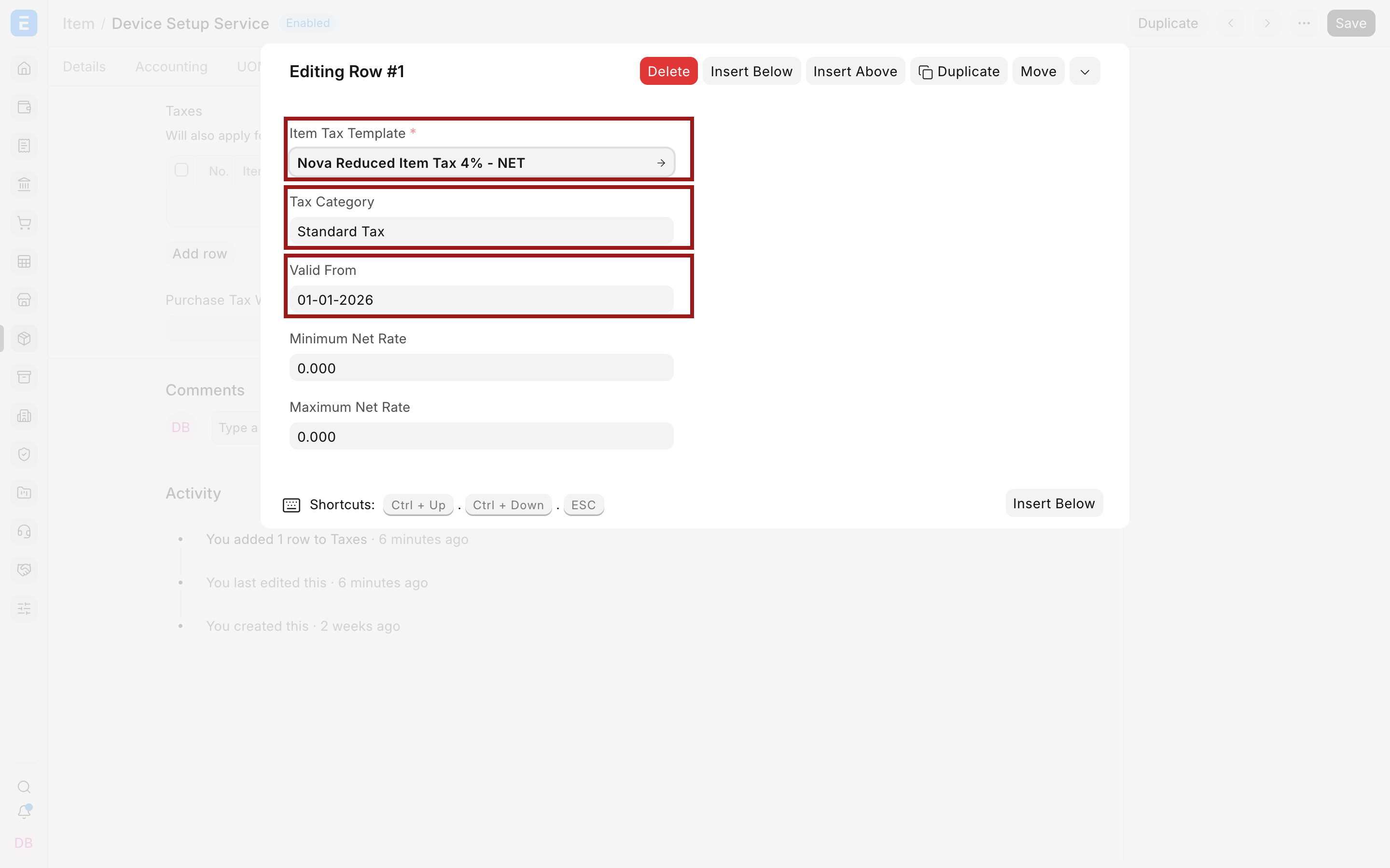 Item Tax Template assignment, Tax Category, and Valid From