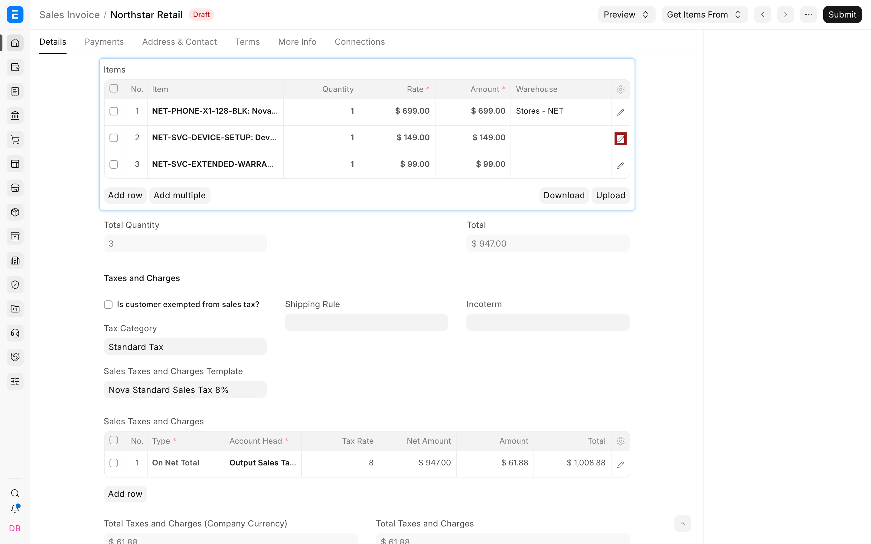 Mixed-rate items on one Sales Invoice