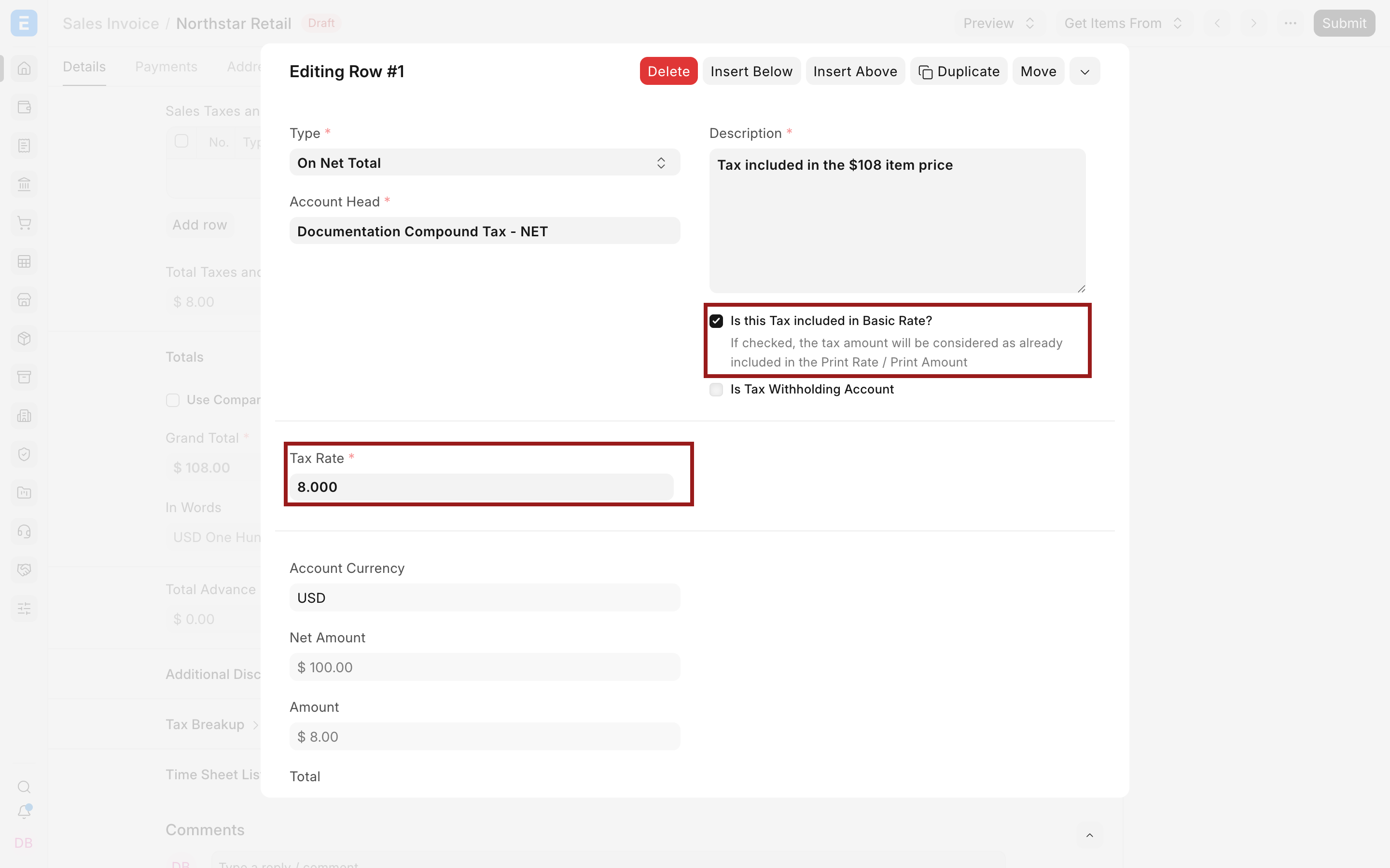 Enable the setting that marks tax as included in the basic rate