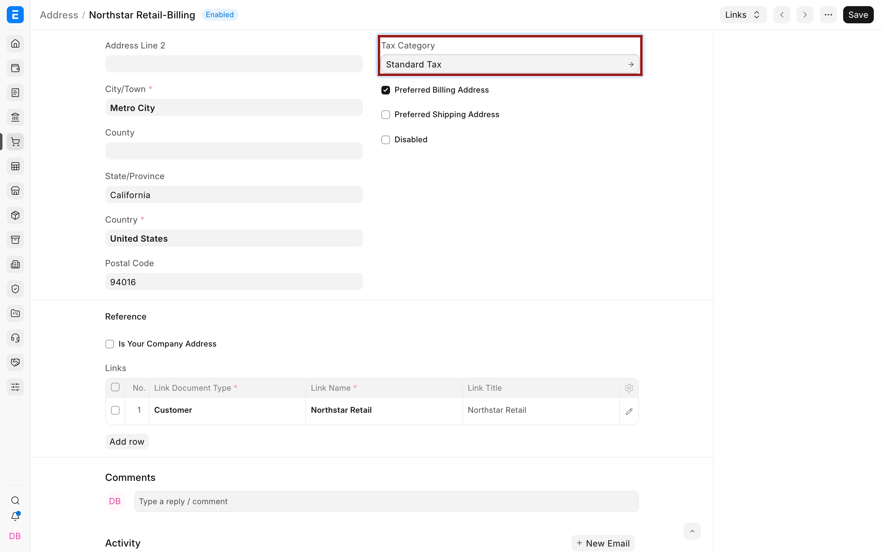 Standard Tax assigned to a preferred billing Address