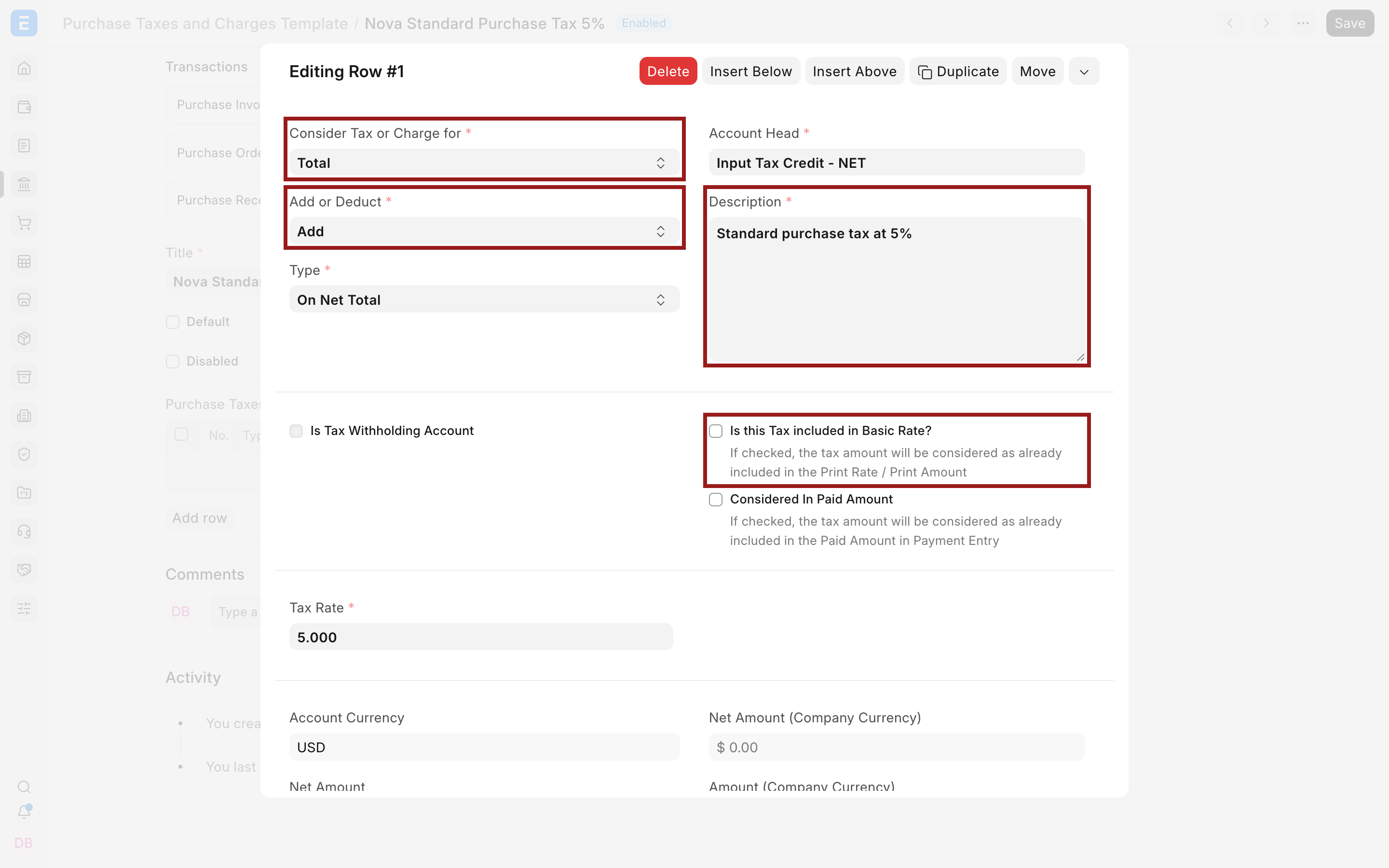 Purchase valuation, add or deduct, description, and inclusive pricing