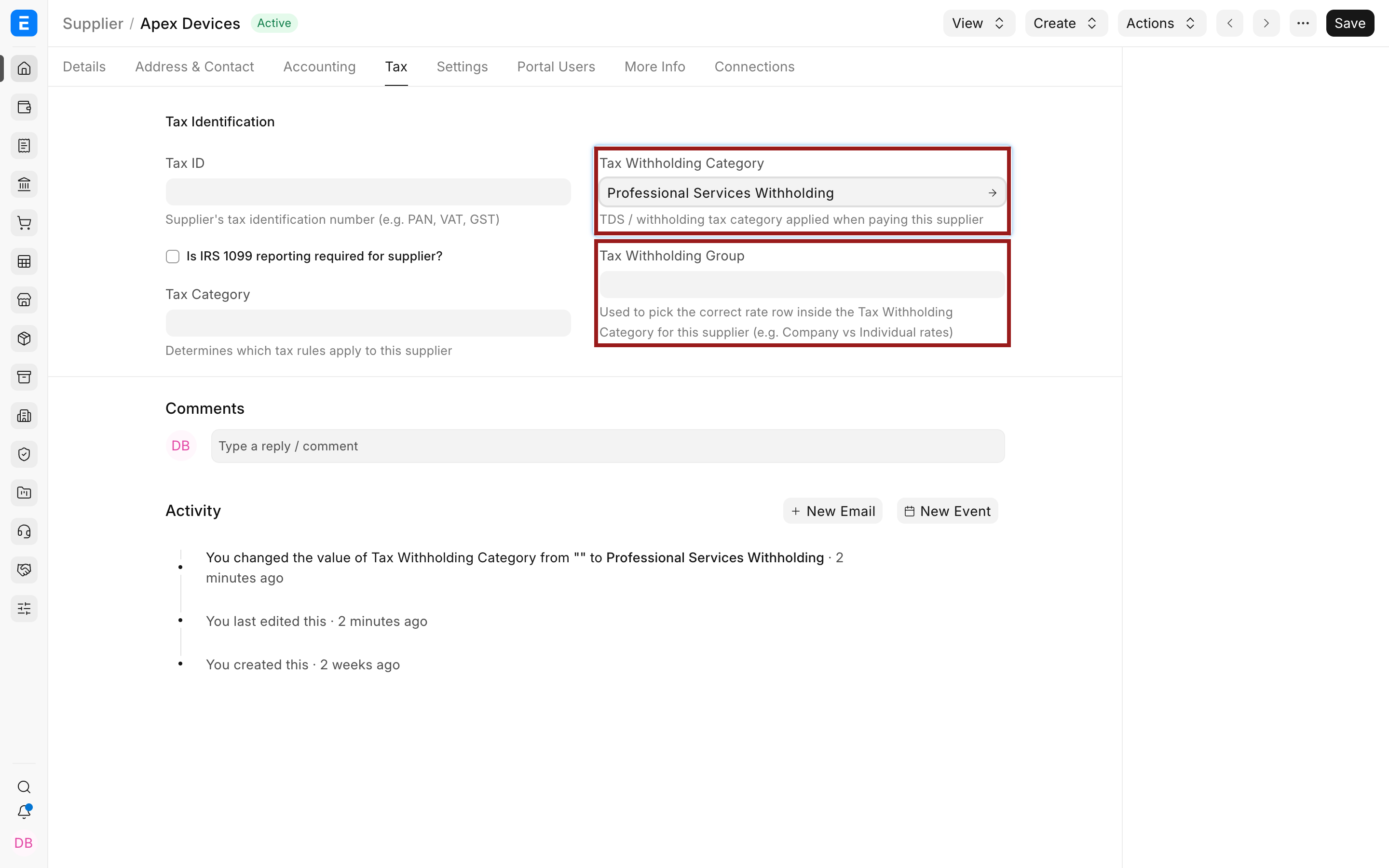 Tax Withholding Category assigned to a supplier