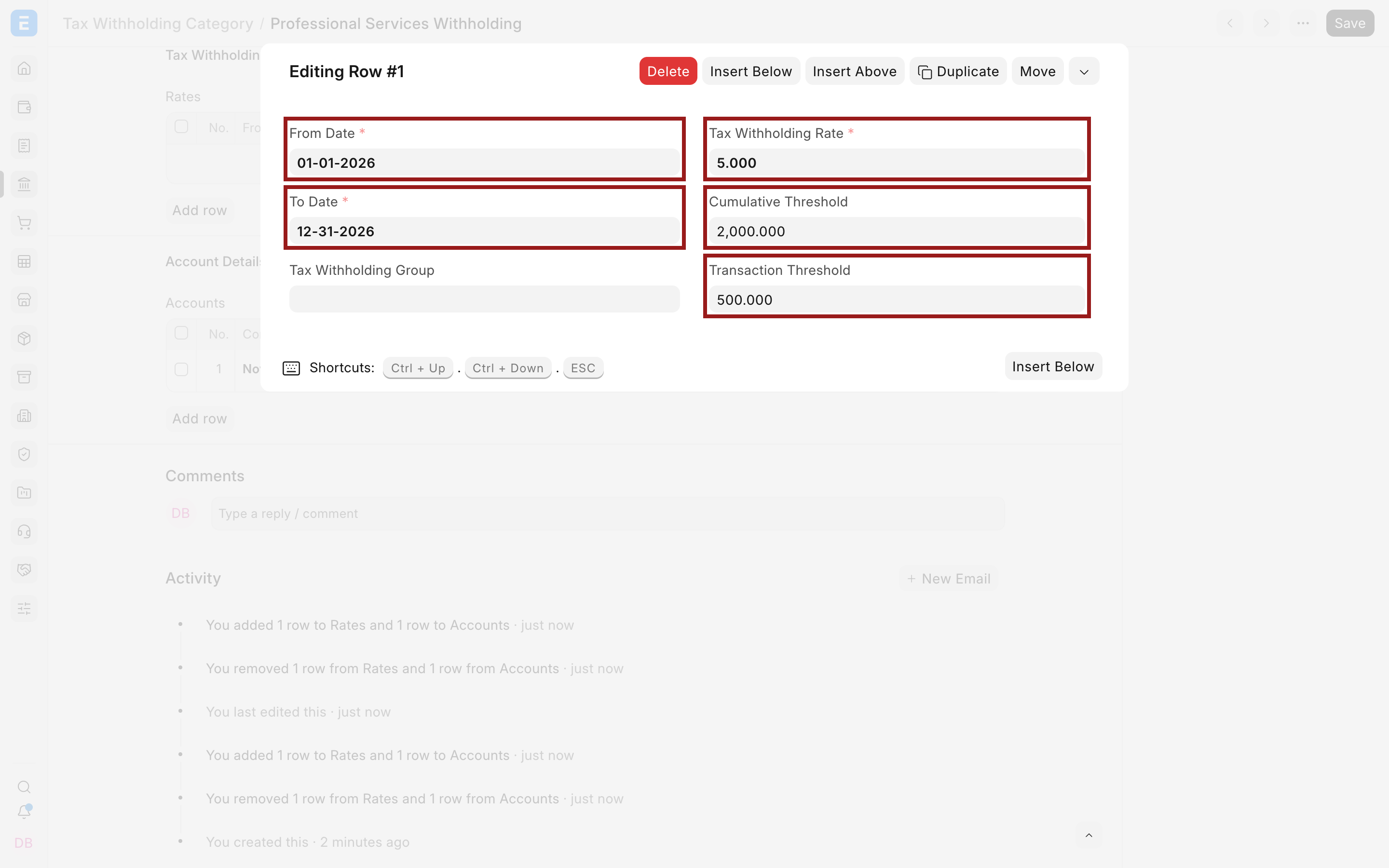 Effective dates, rate, and withholding thresholds