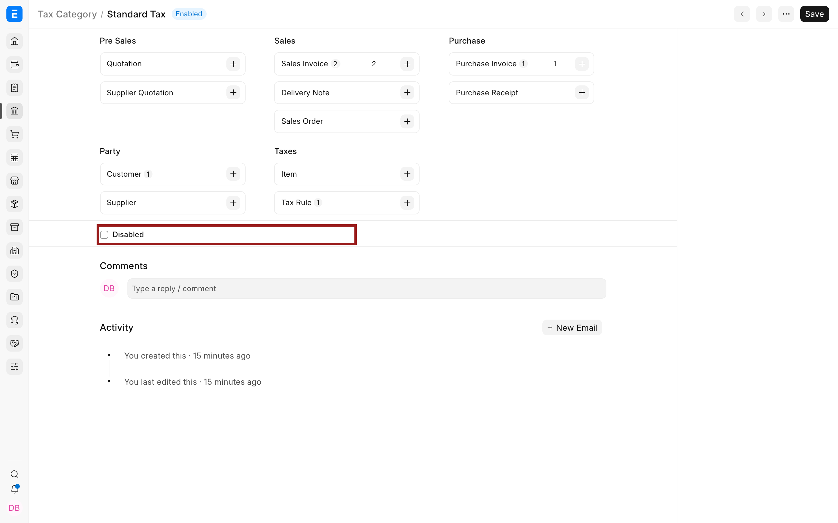 The Standard Tax category in ERPNext