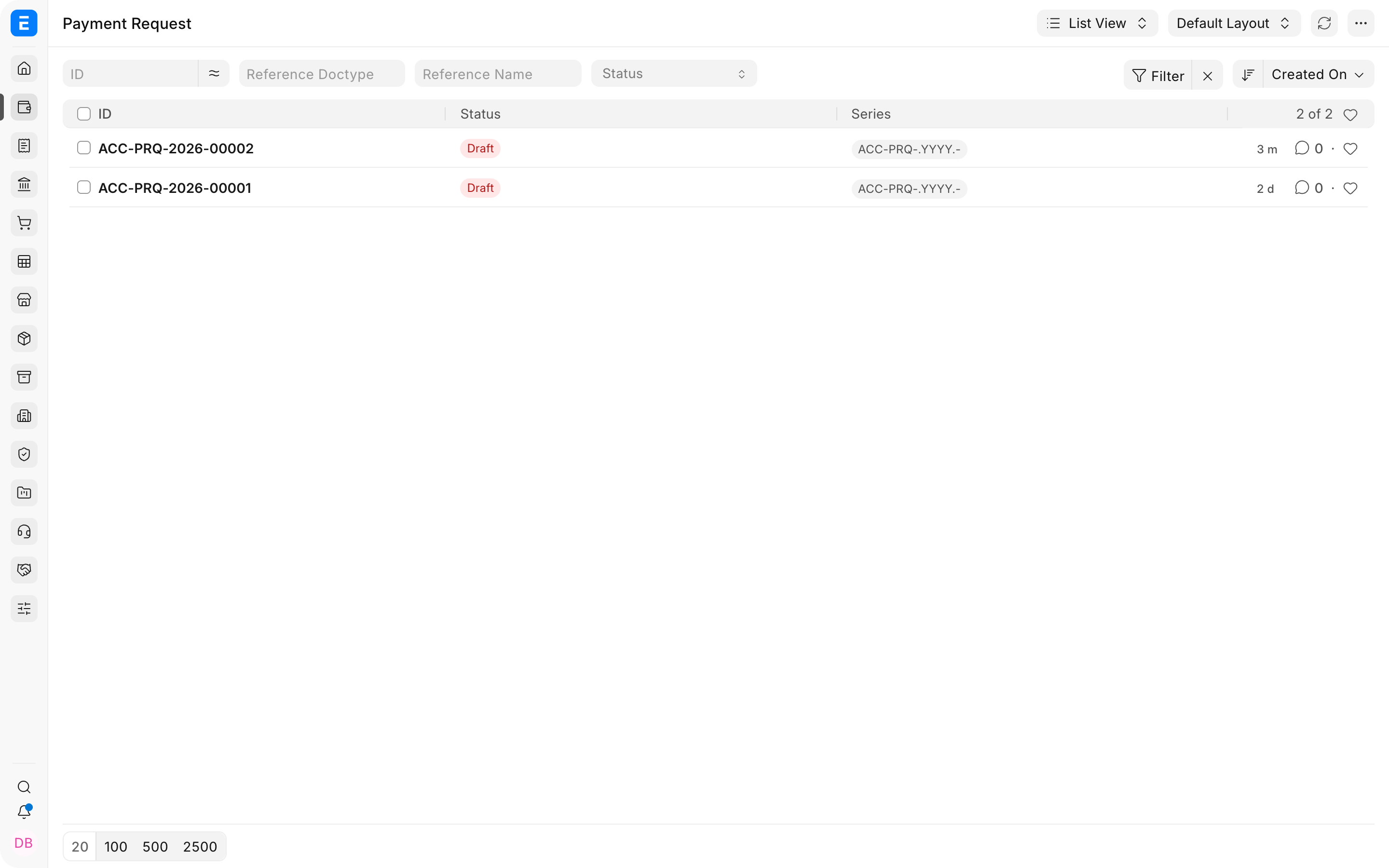 The Payment Request list showing the available Customer and Supplier requests.