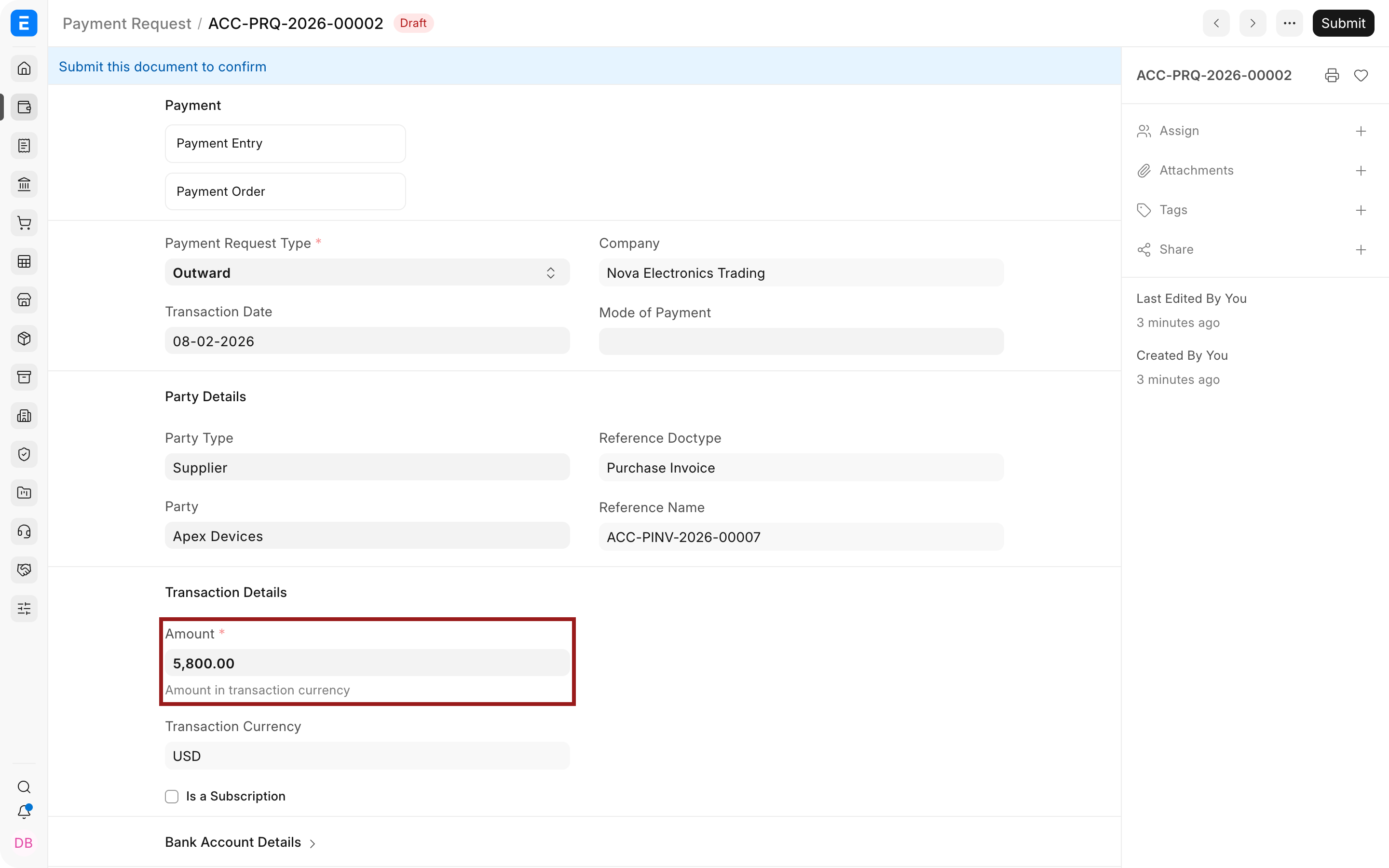 The requested Supplier payment amount highlighted on the Payment Request.