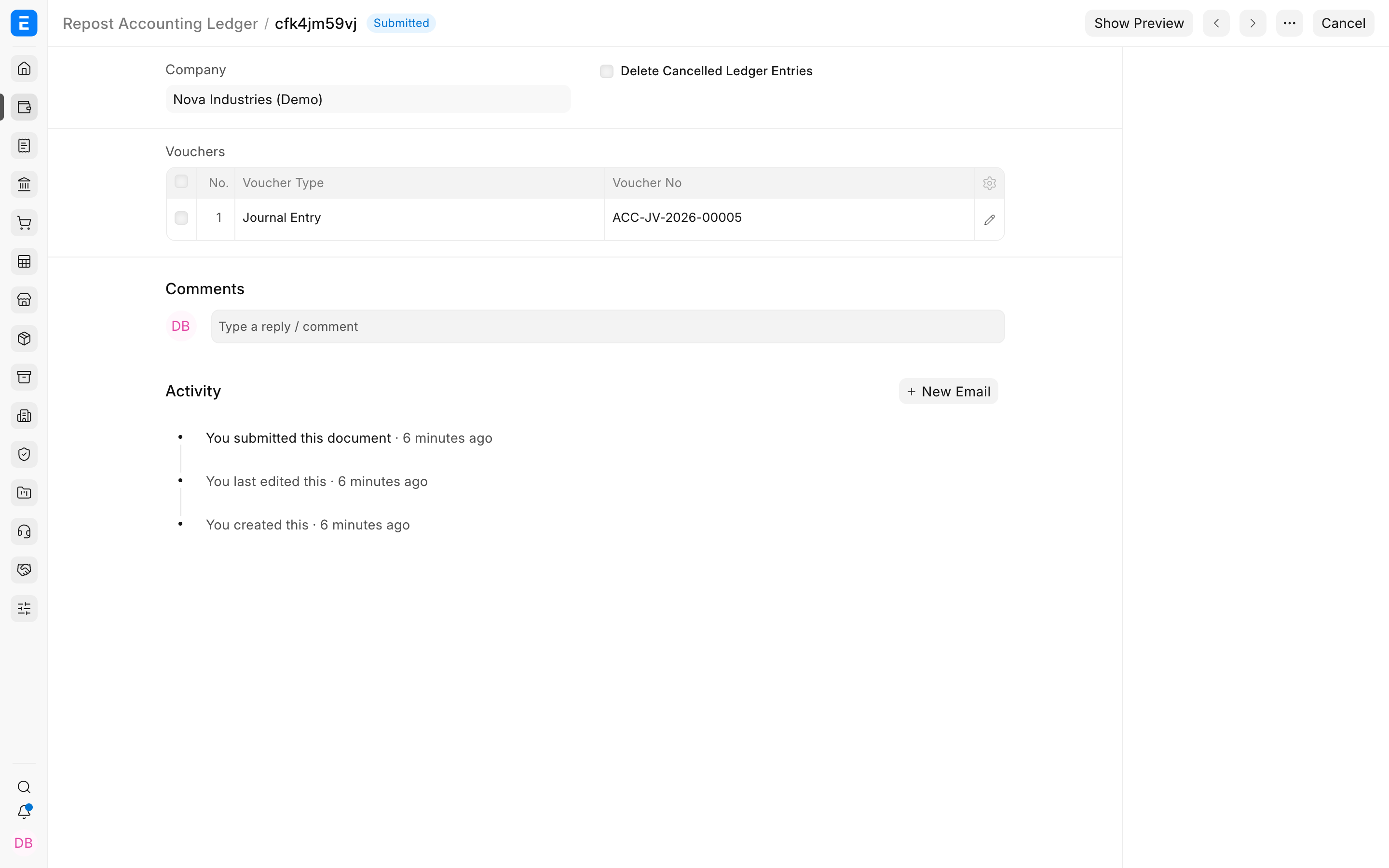 A submitted Repost Accounting Ledger record
