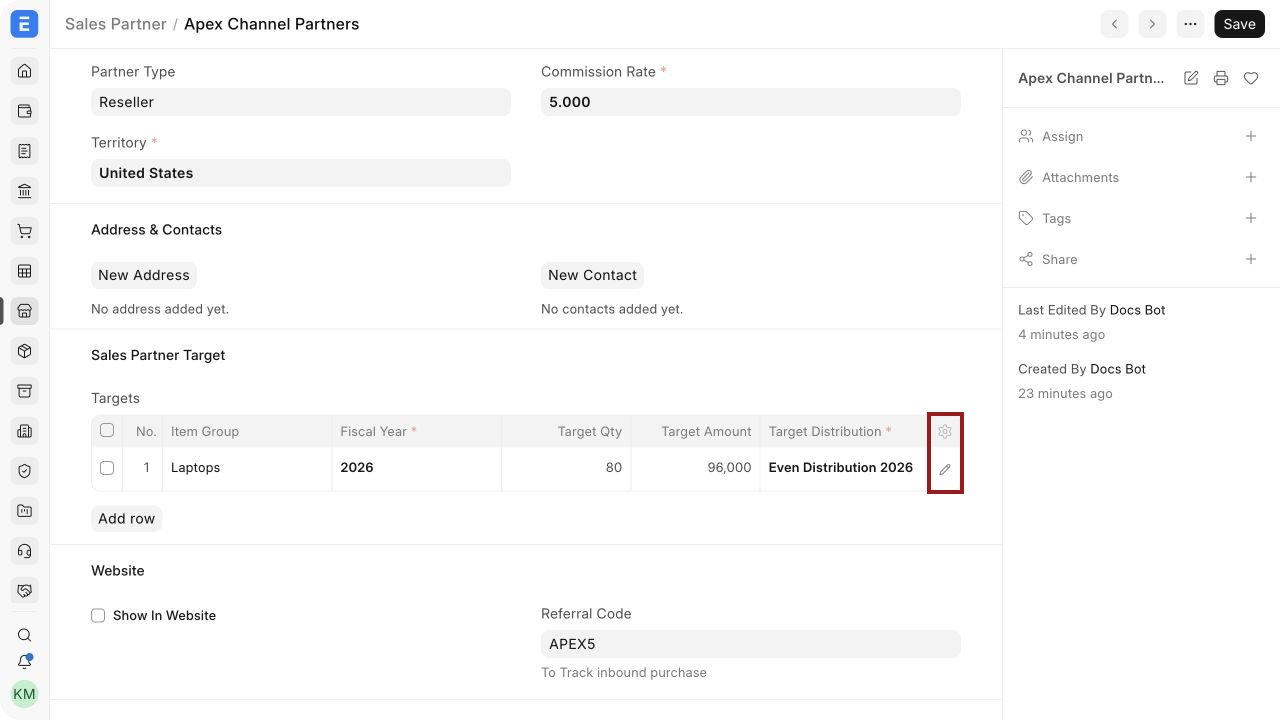 Item Group-wise target allocated to a Sales Partner