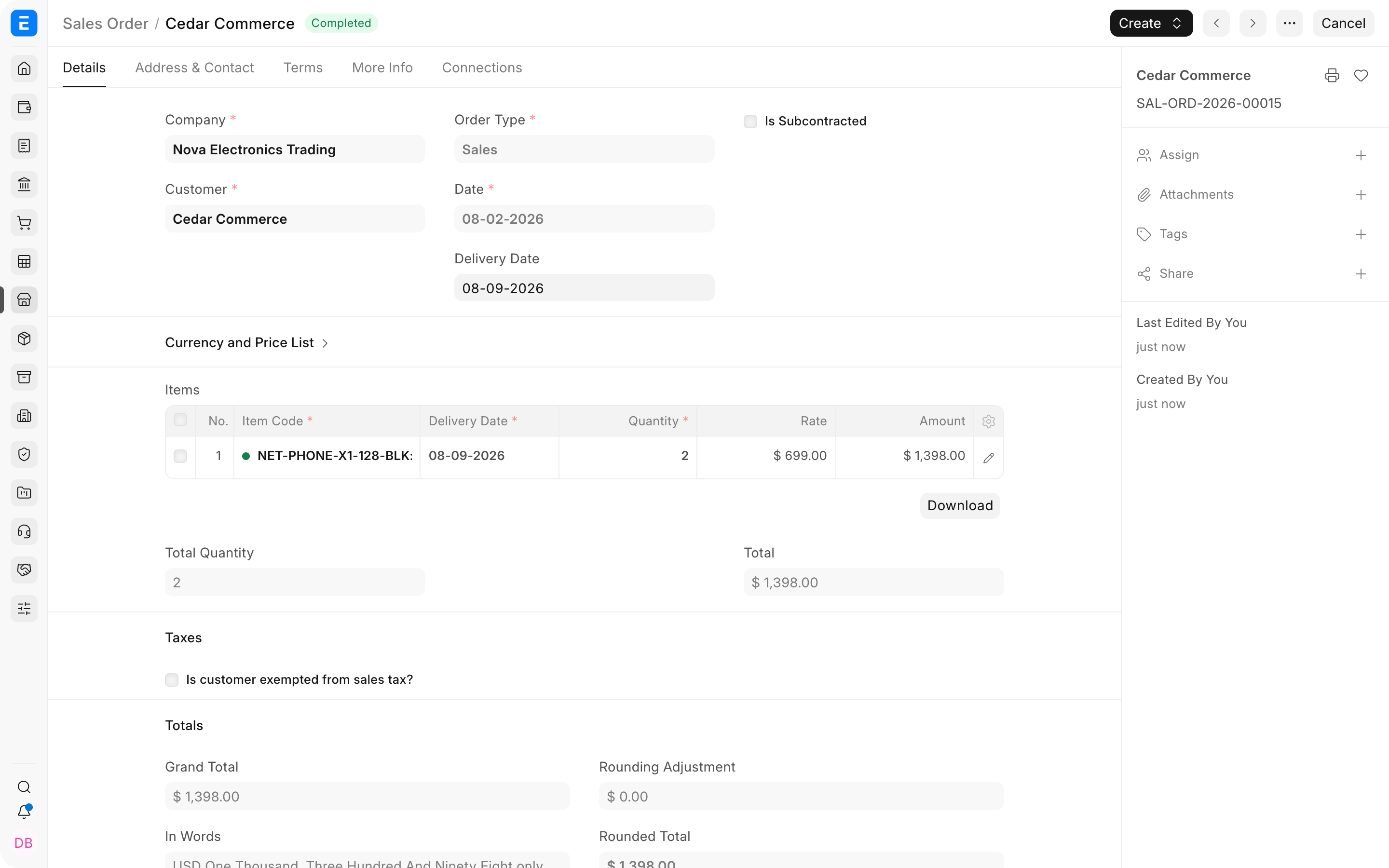 Submitted Sales Order for two finished phones