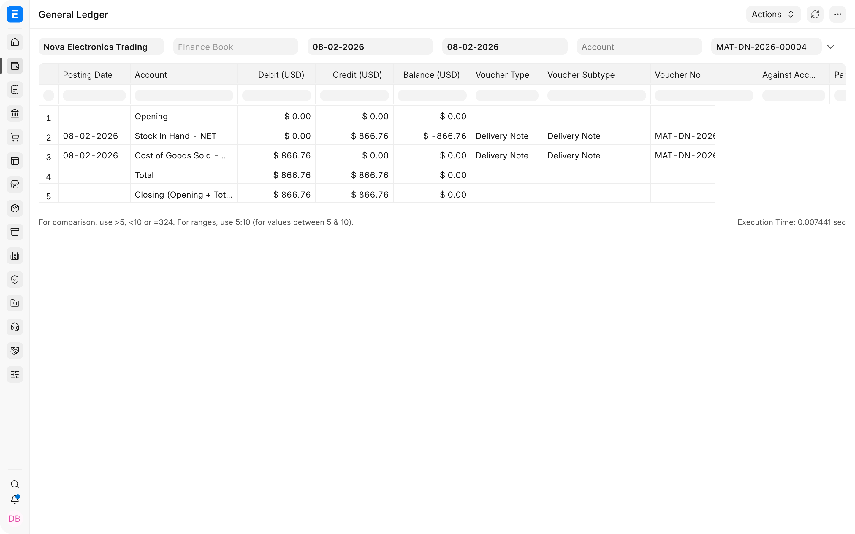 General Ledger entries created by the Delivery Note