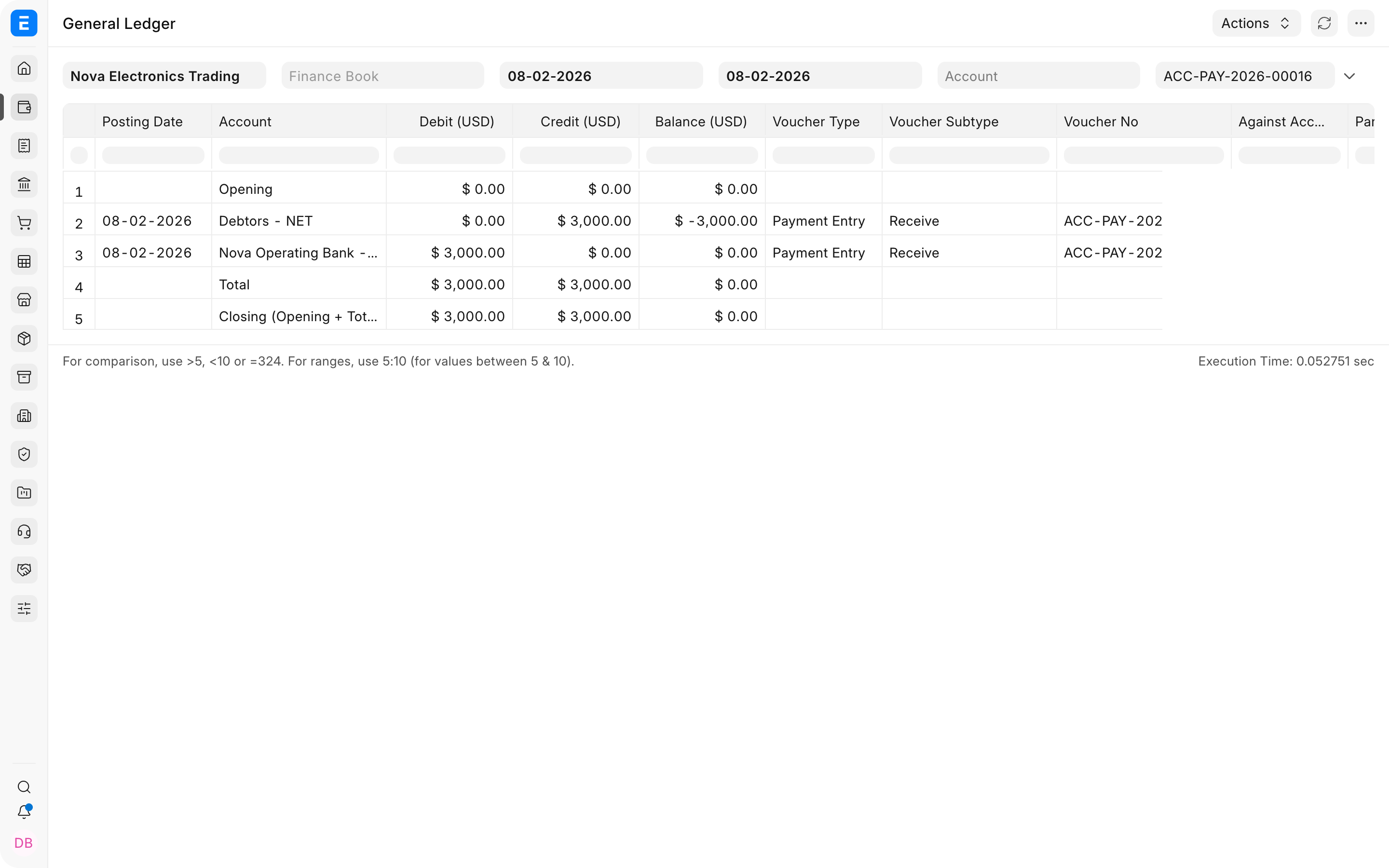 General Ledger entries created by the service Payment Entry