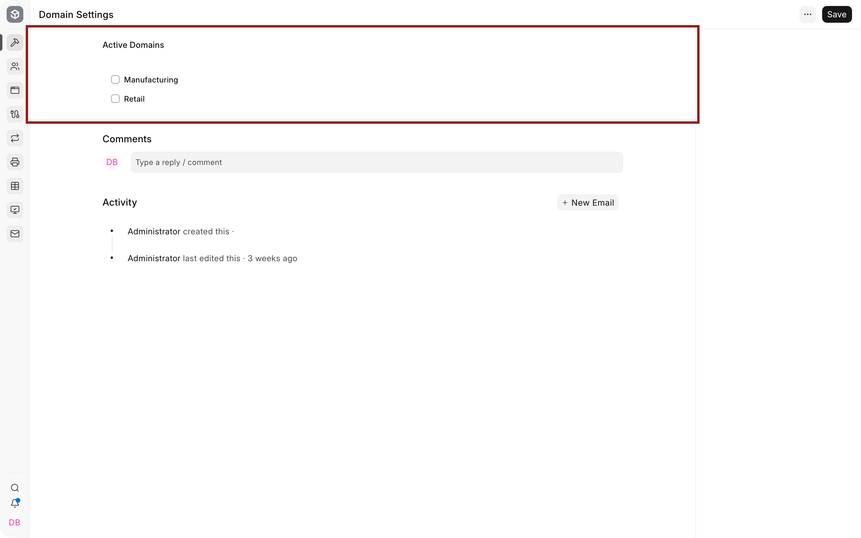 Active Domains area in ERPNext Domain Settings