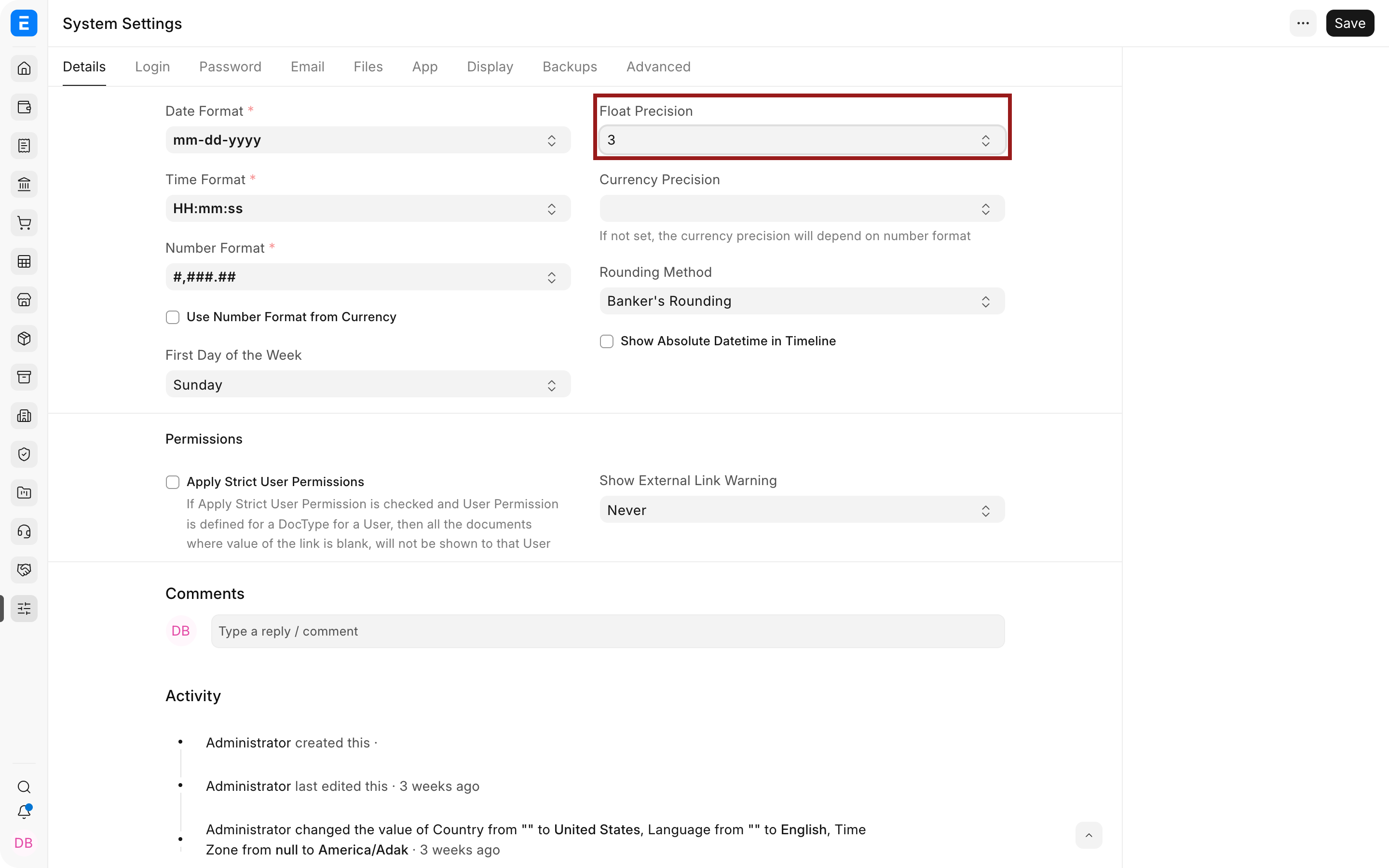 Float and Currency Precision in ERPNext System Settings