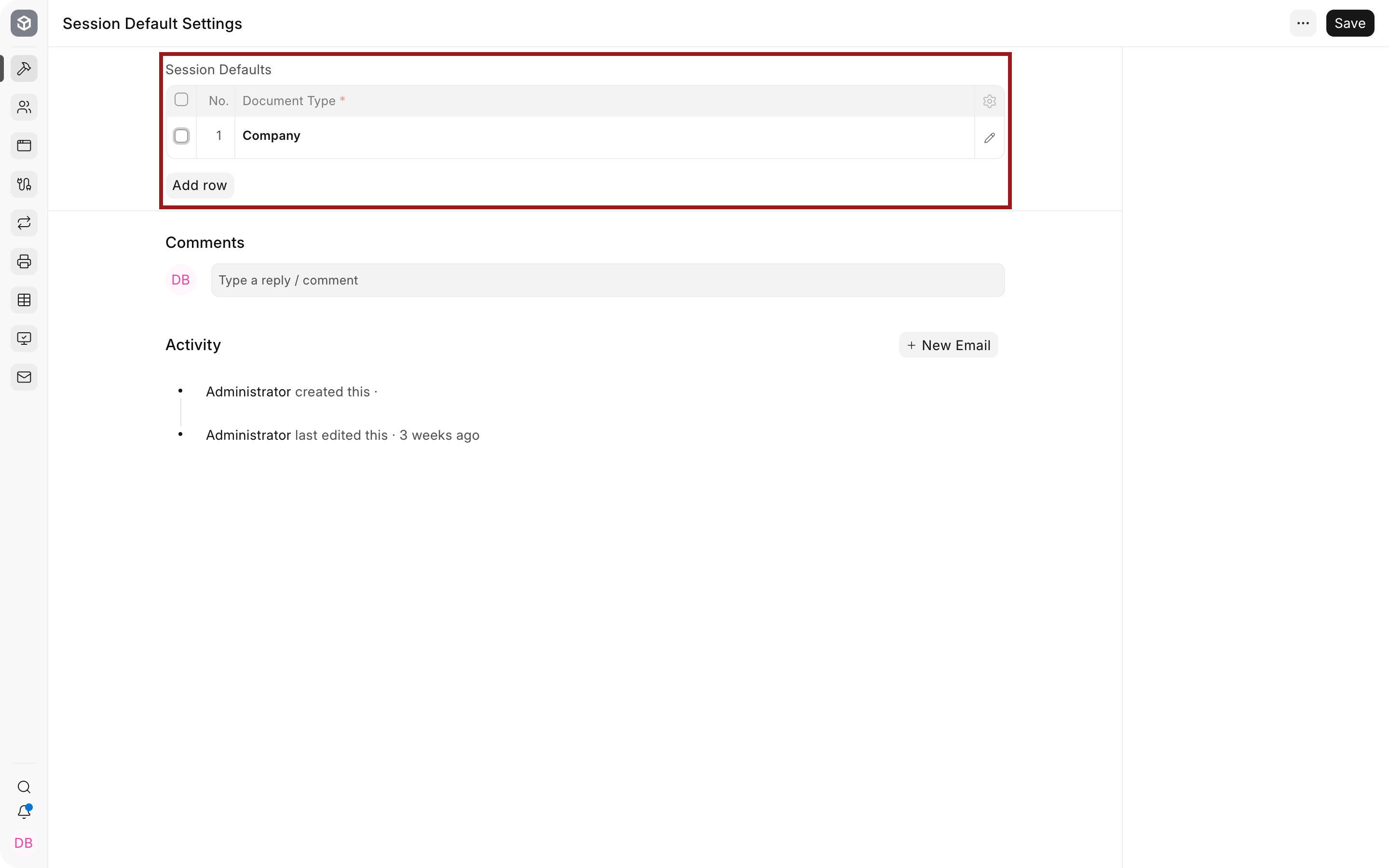 Company configured as an available ERPNext Session Default