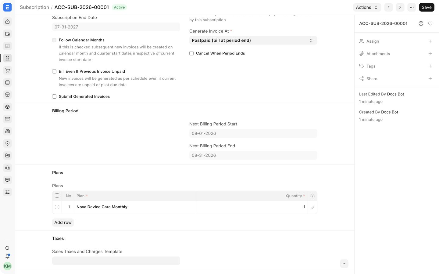 Subscription plans, billing controls, and taxes