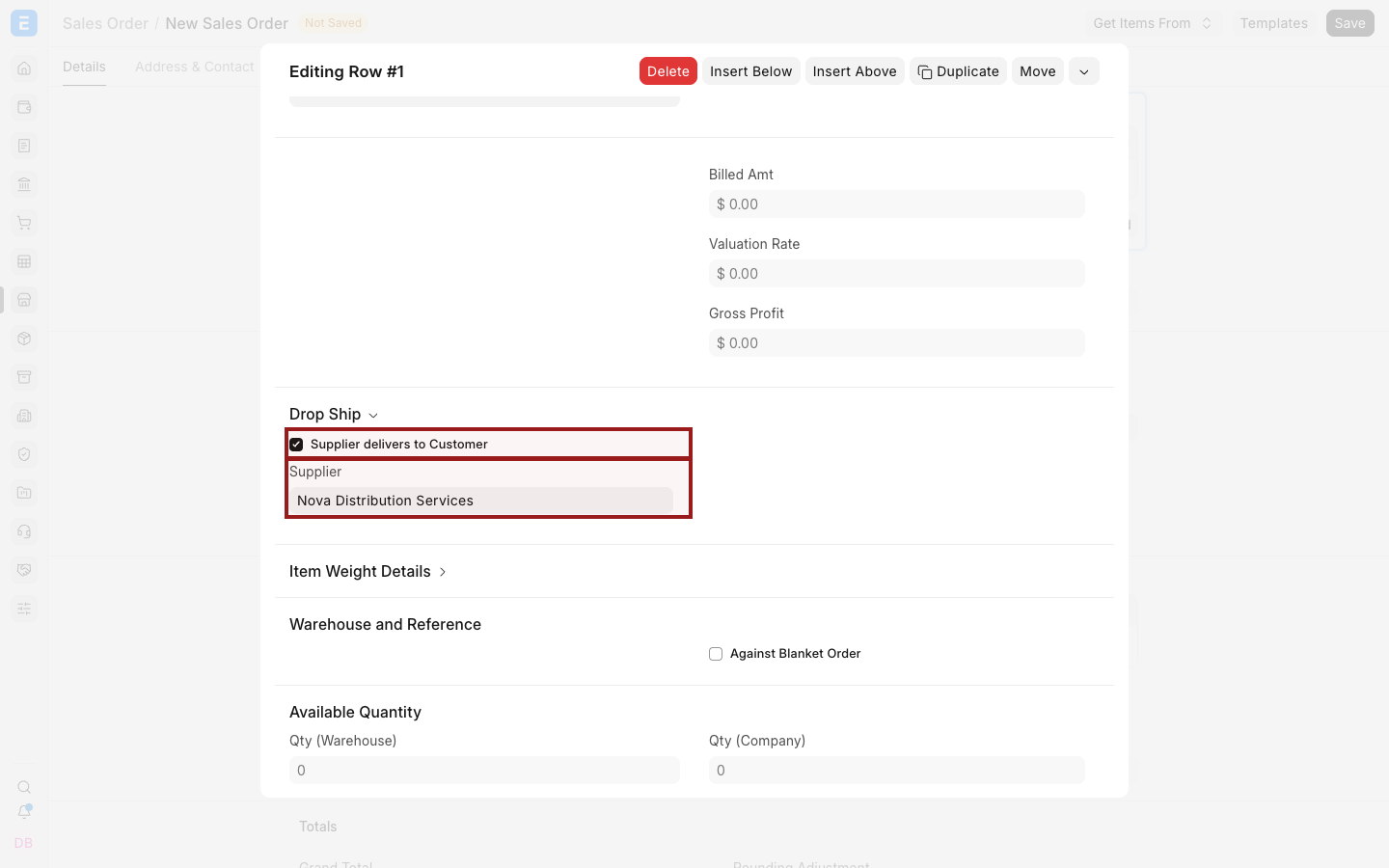 A Sales Order Item with Supplier delivers to Customer and the subsidiary Supplier highlighted.